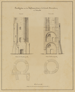 214361 Plattegronden, opstand en doorsnede van de ruïne van de Bijlhouwerstoren te Utrecht. Met losse toelichting, 4 p. ...
